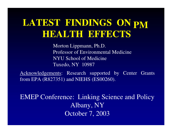 latest findings on pm health effects