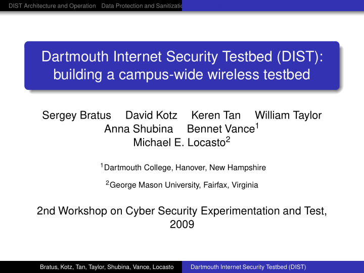 dartmouth internet security testbed dist building a