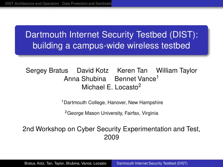 dartmouth internet security testbed dist building a