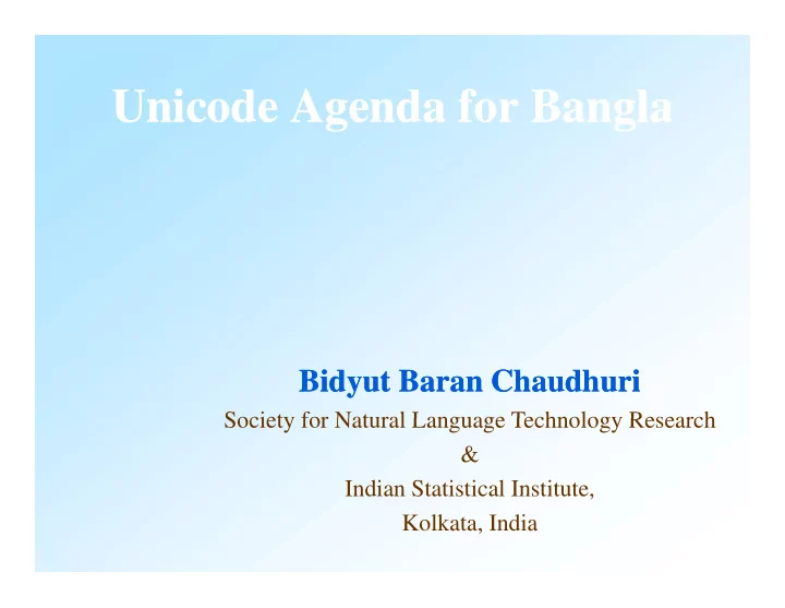 unicode agenda for bangla unicode agenda for bangla