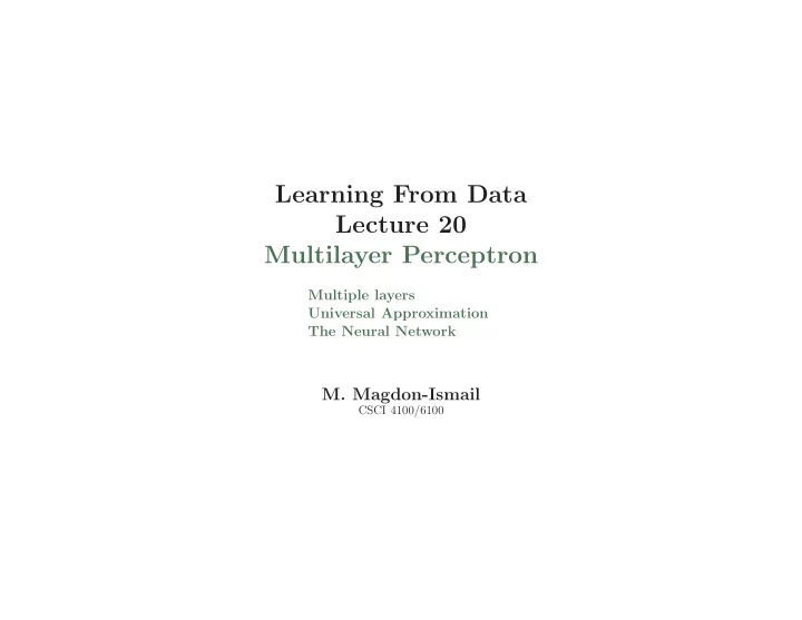 learning from data lecture 20 multilayer perceptron