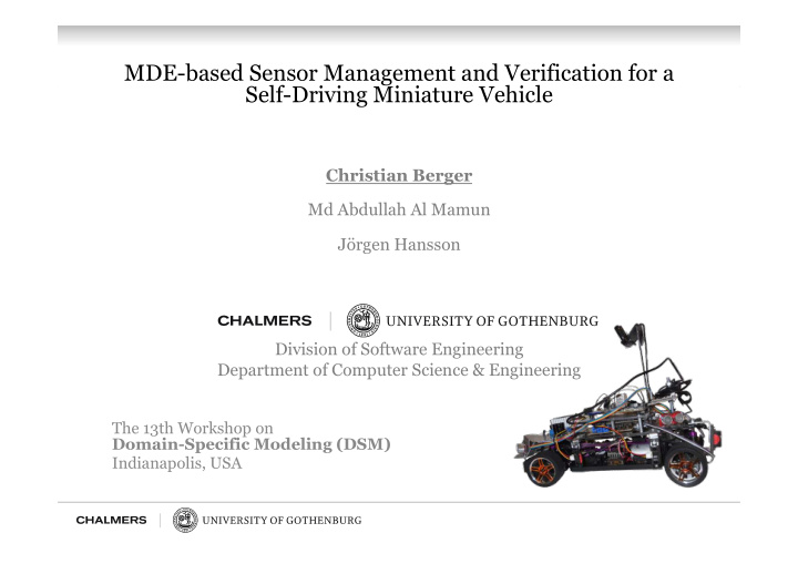 mde based sensor management and verification for a self