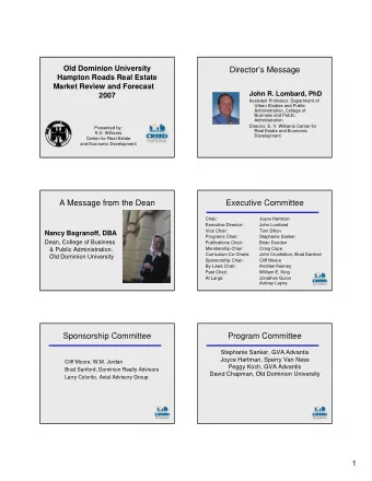 Directors Message  Hampton Roads Real Estate  Market Review and Forecast  John R. Lombard, PhD