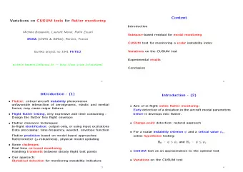 Content  Variations on CUSUM tests for flutter monitoring  Introduction  Mich`  ele Basseville,