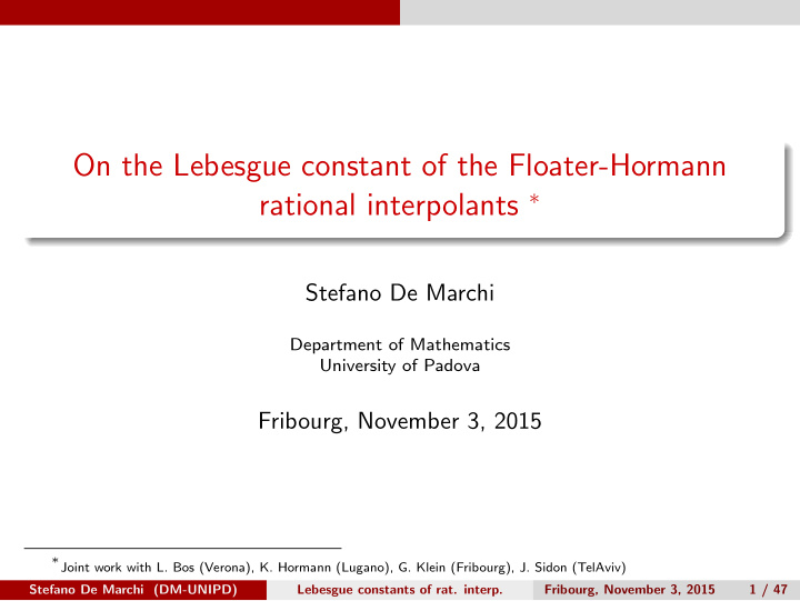 on the lebesgue constant of the floater hormann