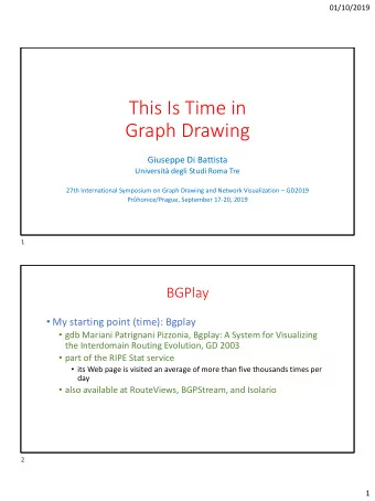 This Is Time in  Graph Drawing  Giuseppe Di Battista  Universit degli Studi Roma Tre 27th