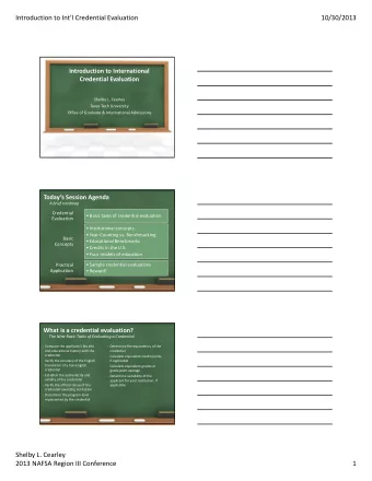 Introduction to Intl Credential Evaluation  10/30/2013 Introduction to International Credential