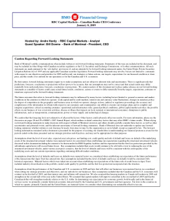 RBC Capital Markets  Canadian Banks CEO Conference  January 8, 2009  Hosted by: Andre Hardy  -