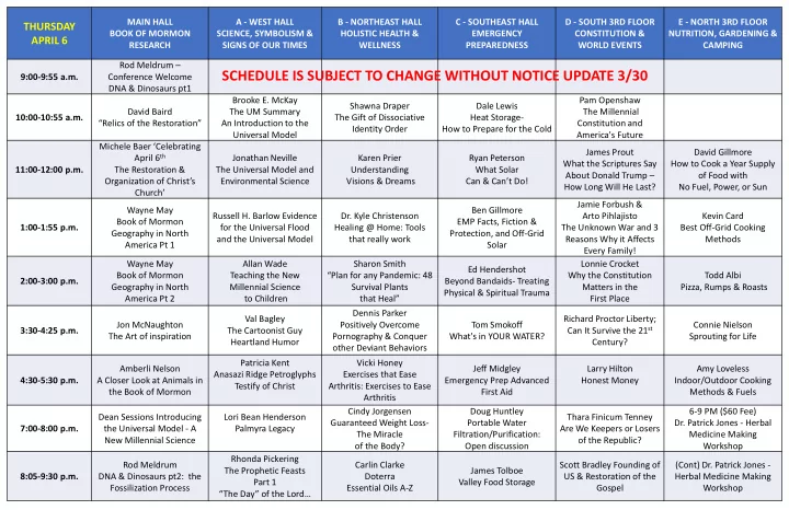 schedule is subject to change without notice update 3 30