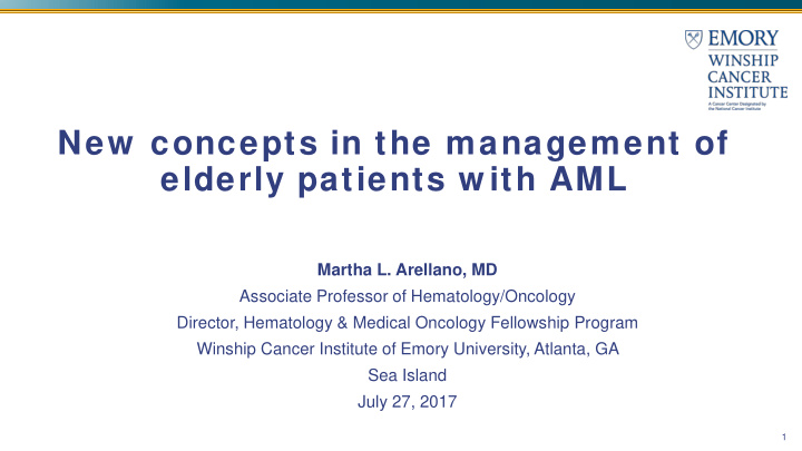 new concepts in the management of elderly patients w ith