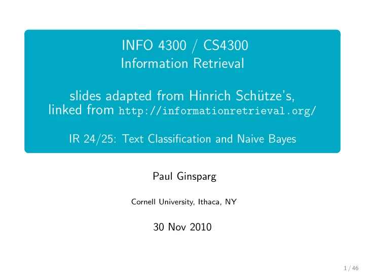info 4300 cs4300 information retrieval slides adapted