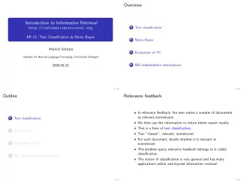 Overview  Introduction to Information Retrieval  Text classification