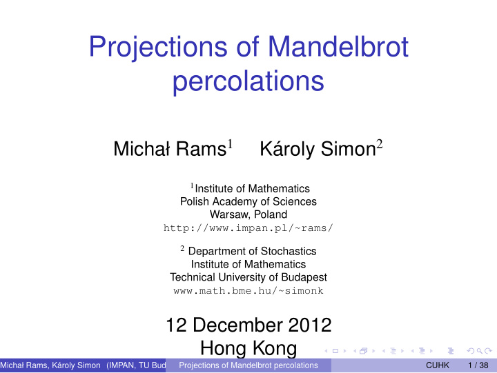 projections of mandelbrot percolations