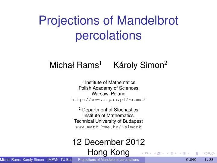 projections of mandelbrot percolations