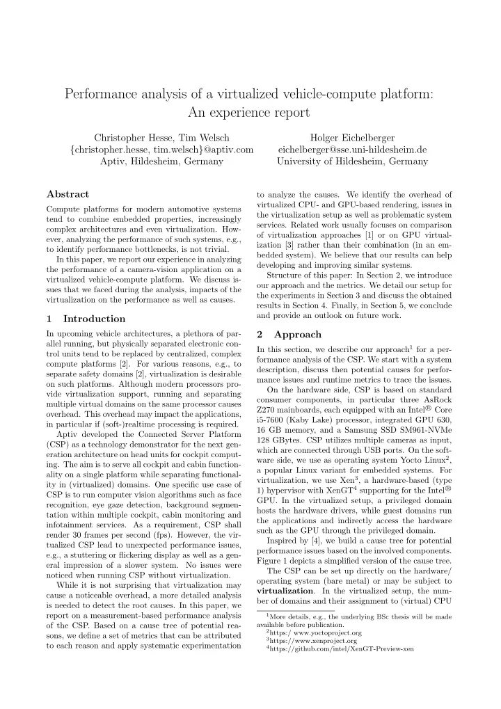 performance analysis of a virtualized vehicle compute