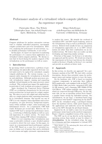 Performance analysis of a virtualized vehicle-compute platform:  An experience report  Christopher