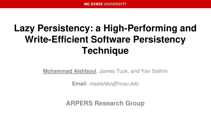 lazy persistency a high performing and