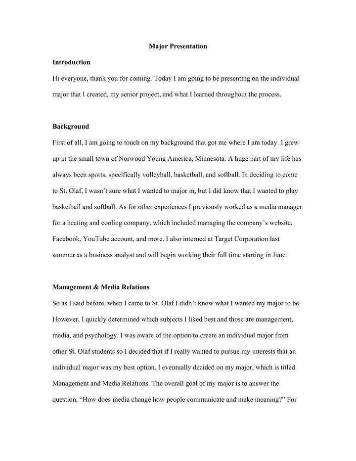 major presentation introduction hi everyone thank you for