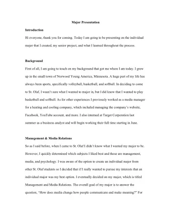 Major Presentation  Introduction  Hi everyone, thank you for coming. Today I am going to be