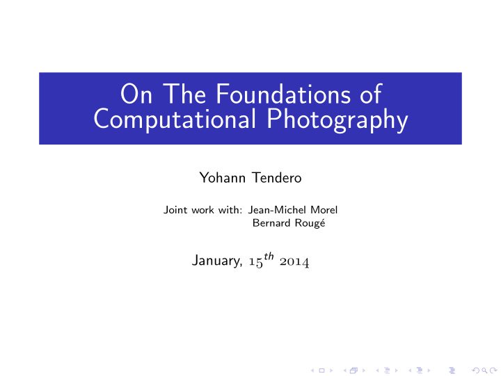 on the foundations of computational photography
