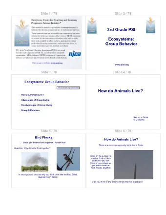 3rd Grade PSI  Ecosystems:  Group Behavior  www.njctl.org  Slide 3 / 78  Slide 4 / 78  Ecosystems: