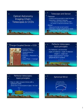 Optical Astronomy  Optical Astronomy   Telescope:   Collects and focuses light to make the