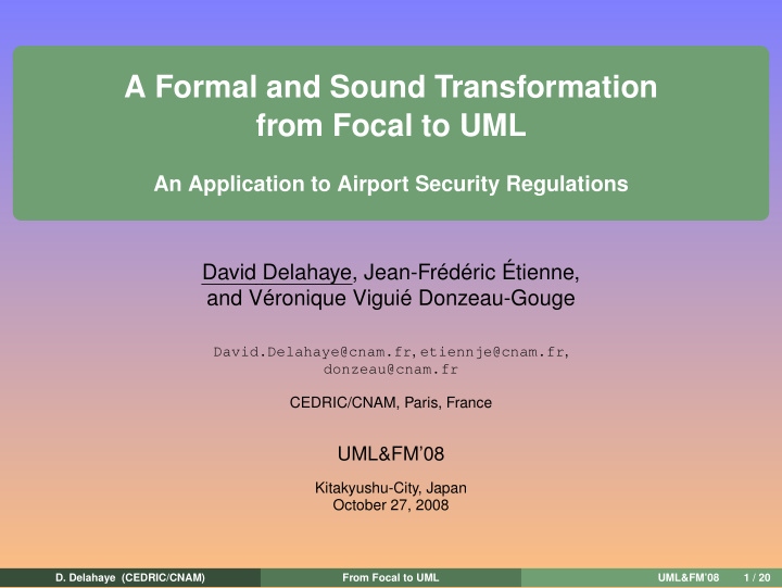 a formal and sound transformation from focal to uml
