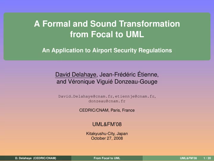 a formal and sound transformation from focal to uml