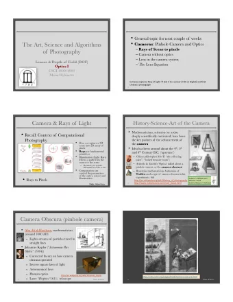 The Art, Science and Algorithms  Rays of Scene to pixels of Photography  Camera without