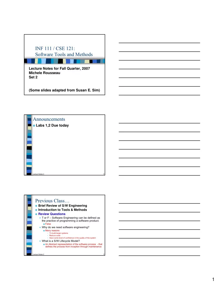 inf 111 cse 121 software tools and methods
