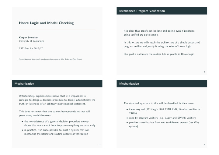 hoare logic and model checking