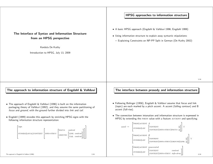 hpsg approaches to information structure