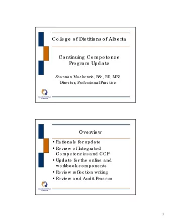 Co lle g e  o f Die titia ns o f Alb e rta  Co ntinuing  Co mpe te nc e  Pro g ra m Upda te  Sha