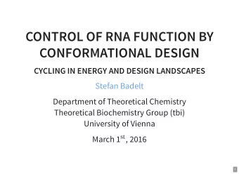 CONTROL OF RNA FUNCTION BY  CONFORMATIONAL DESIGN  CYCLING IN ENERGY AND DESIGN LANDSCAPES  Stefan