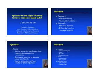 Injections  Injections for the Upper Extremity  Treatment  Tortures, Voodoo or Magic Bullet