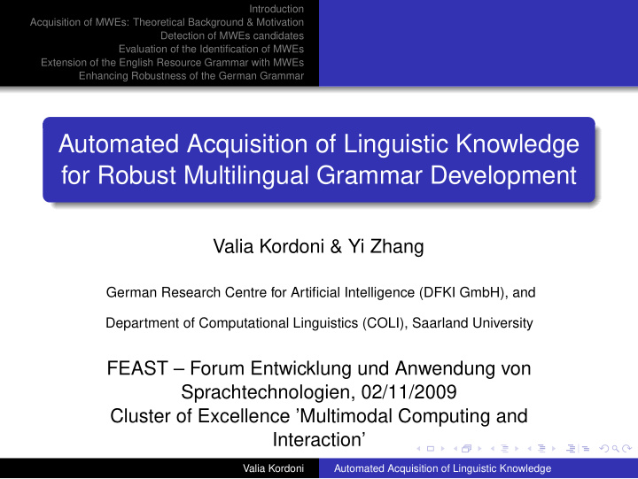 automated acquisition of linguistic knowledge for robust