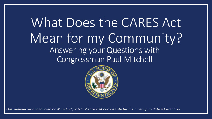 what does the cares act mean for my community