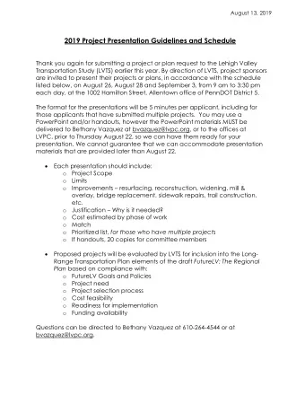 2019 Project Presentation Guidelines and Schedule  Thank you again for submitting a project or plan