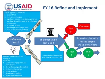 FY 16 Refine and Implement  Award application based on:  1. a sound ToC,  2. innovative strategies