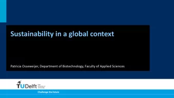 Sustainability in a global context  Patricia Osseweijer, Department of Biotechnology, Faculty of