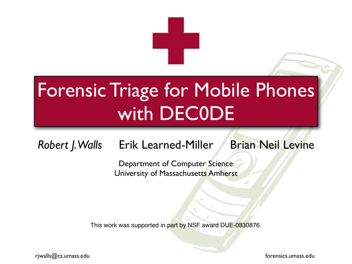 forensic triage for mobile phones with dec0de