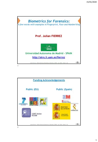 Biometrics for Forensics:  A few words with examples in Fingerprint, Face and Handwriting  Prof.