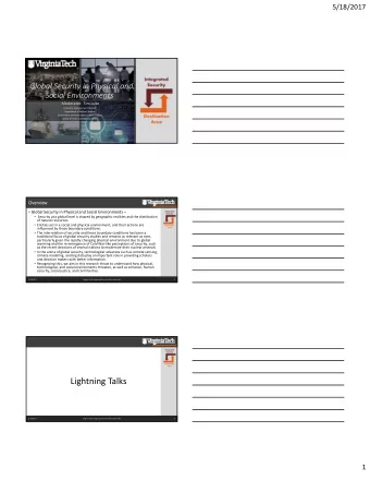 Lightning Talks  5/18/2017 Virginia Tech Integrated Security Destination Area  3  1  5/18/2017