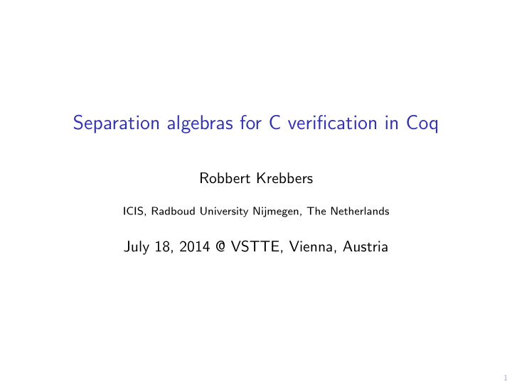 separation algebras for c verification in coq