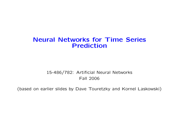 neural networks for time series prediction