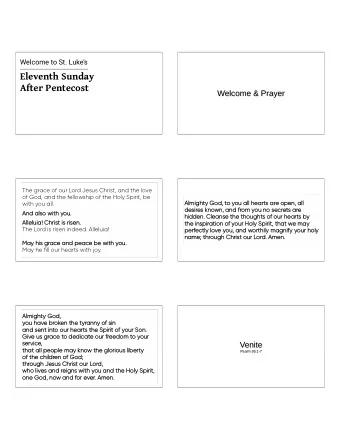 Eleventh Sunday  After Pentecost  Welcome &amp; Prayer  Welcome &amp; Prayer  The grace of our Lord