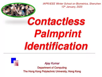 Contactless  Palmprint  Identification  Ajay Kumar  Department of Computing  The Hong Kong