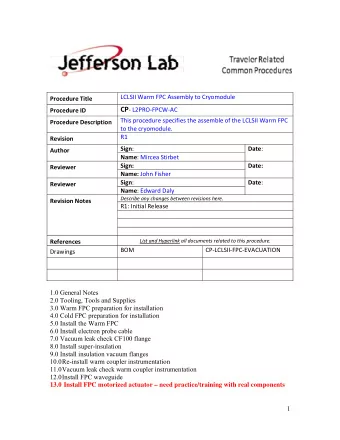 LCLSII Warm FPC Assembly to Cryomodule 1.0 General notes 1.1 This procedure specifies and documents