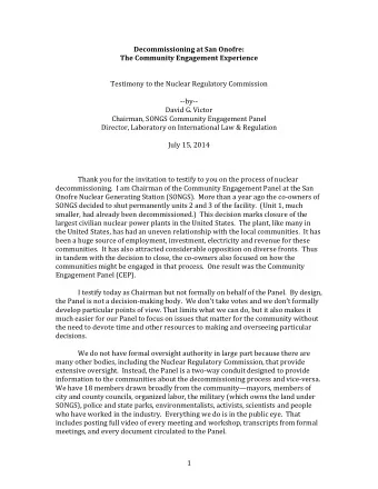 Decommissioning  at  San  Onofre:    The  Community  Engagement  Experience