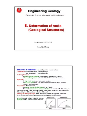 8.  Deformation of rocks  (Geological Structures)  (Geological Structures) 1 st semester -
